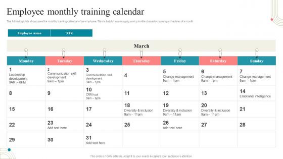 Business Development Training Employee Monthly Training Calendar Ppt File Backgrounds