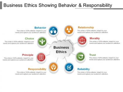 Business ethics showing behavior and responsibility