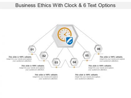 Business ethics with clock and 6 text options