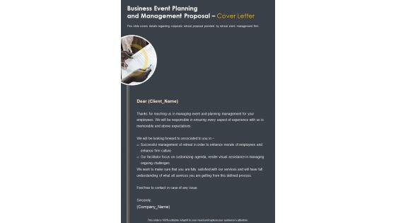 Business Event Planning And Management Cover Letter One Pager Sample Example Document