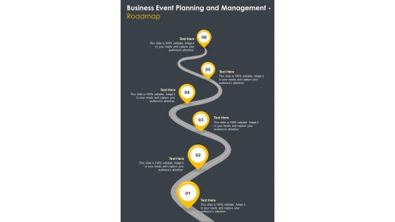 Business Event Planning And Management Roadmap One Pager Sample Example Document