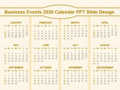 Business events 2020 calendar ppt slide design