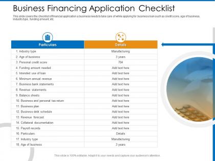 Business financing application checklist year ppt powerpoint presentation infographic template