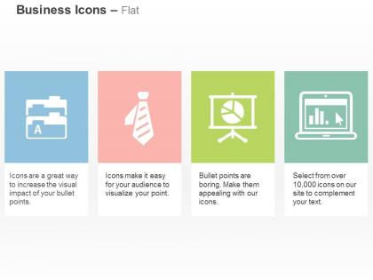 Business folders tie pie chart laptop ppt icons graphics