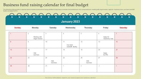 Business Fund Raising Calendar For Final Budget
