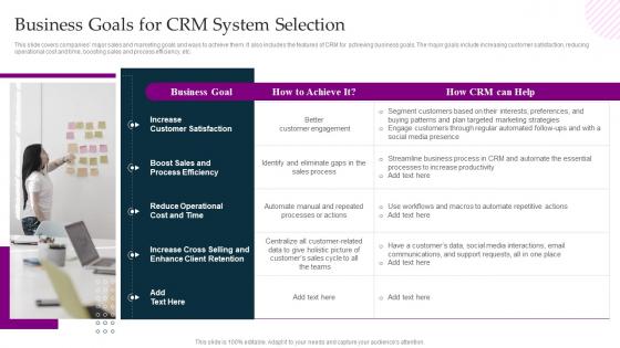 Business Goals For Crm System Selection Crm Platform Implementation Plan