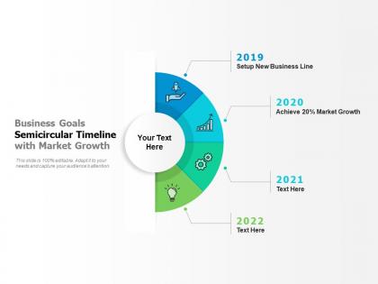 Business goals semicircular timeline with market growth