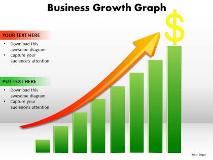 Business growth graph bar chart with arrow going up and dollar sign powerpoint templates 0712
