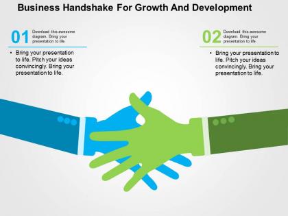 Business handshake for growth and development flat powerpoint design