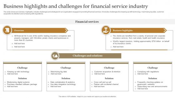 Business Highlights And Challenges For Financial Service Industry