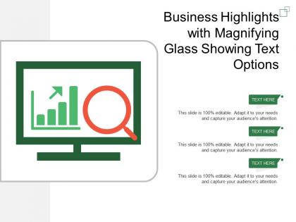 Business highlights with magnifying glass showing text options