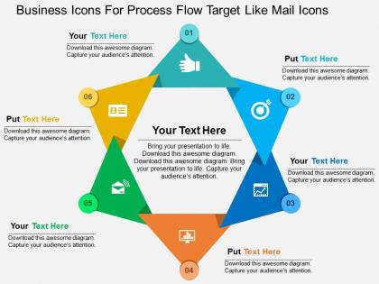 Business icons for process flow target like mail icons flat powerpoint design