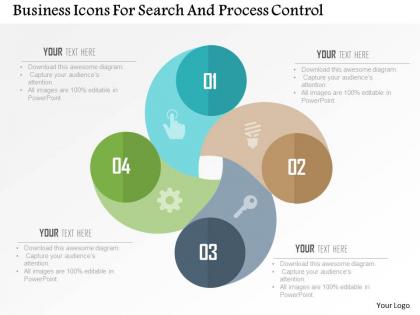 Business icons for search and process control flat powerpoint design