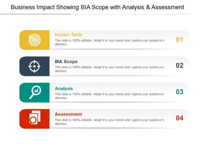 Business impact showing bia scope with analysis and assessment