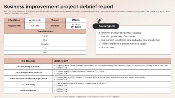 Business Improvement Project Debrief Report