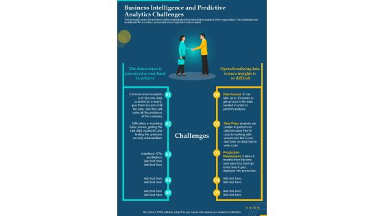 Business Intelligence And Predictive Analytics Challenges One Pager Sample Example Document