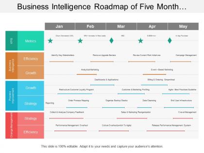 Business intelligence roadmap of five month timeline include process improvement and change management