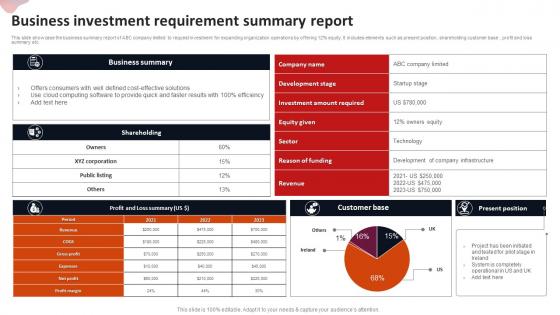 Business Investment Requirement Summary Report