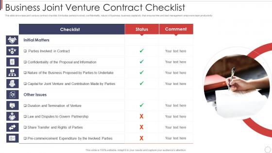 Business joint venture contract checklist