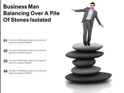 Business man balancing over a pile of stones isolated