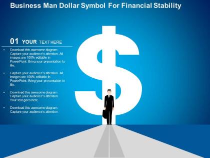 Business man dollar symbol for financial stability flat powerpoint design