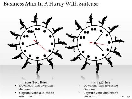 Business man in a hurry with suitcase powerpoint template slide