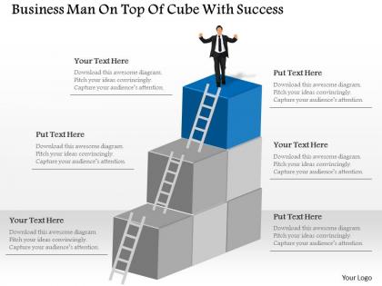 Business man on top of cube with success powerpoint template
