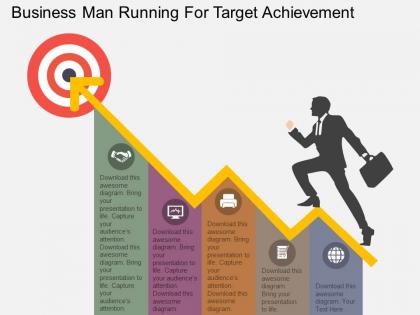 Business man running for target achievement flat powerpoint design