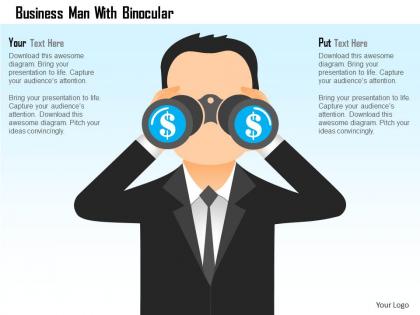 Business man with binocular powerpoint template