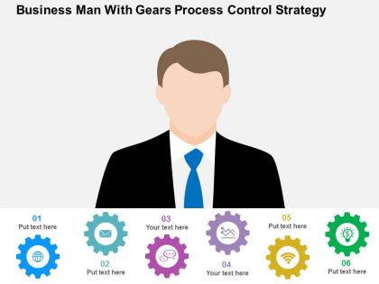 Business man with gears process control strategy flat powerpoint design