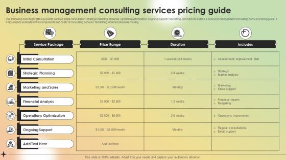 Business Management Consulting Services Pricing Guide
