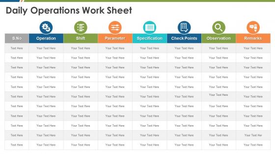 Business management daily operations work sheet ppt show slides