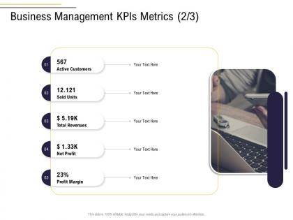 Business management kpis metrics revenues units business process analysis ppt themes