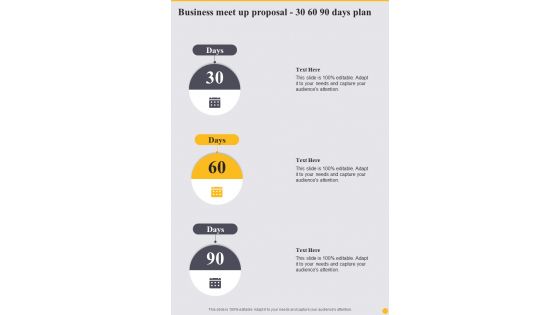 Business Meet Up Proposal 30 60 90 Days Plan One Pager Sample Example Document