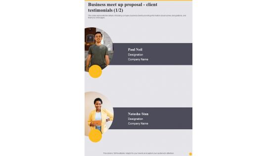 Business Meet Up Proposal Client Testimonials One Pager Sample Example Document