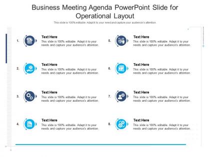 Business meeting agenda powerpoint slide for operational layout infographic template