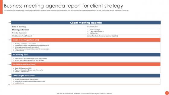 Business Meeting Agenda Report For Client Strategy