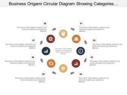 Business origami circular diagram showing categories with value estimation in percent