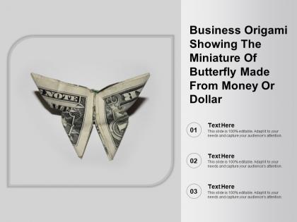 Business origami showing the miniature of butterfly made from money or dollar