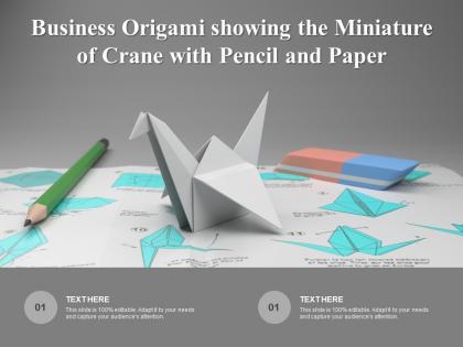 Business origami showing the miniature of crane with pencil and paper