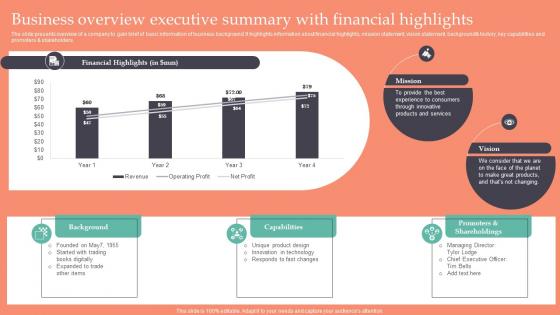 Business Overview Executive Summary With Financial Strategic Guide To Gain MKT SS V