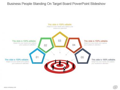 Business people standing on target board powerpoint slideshow