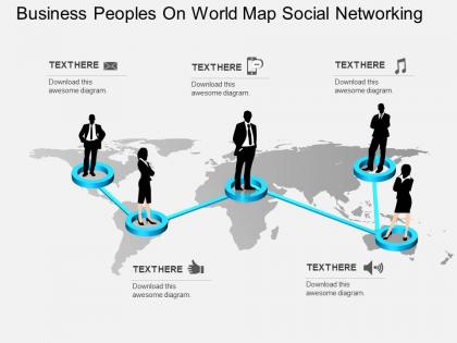 Business peoples on world map social networking flat powerpoint design