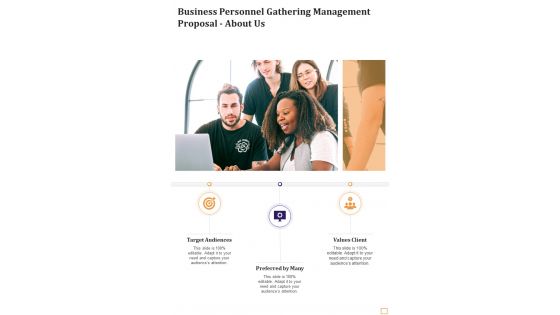Business Personnel Gathering Management Proposal About Us One Pager Sample Example Document