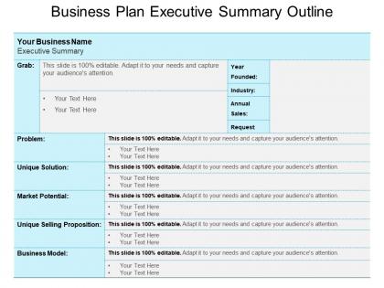 Business plan executive summary outline powerpoint templates