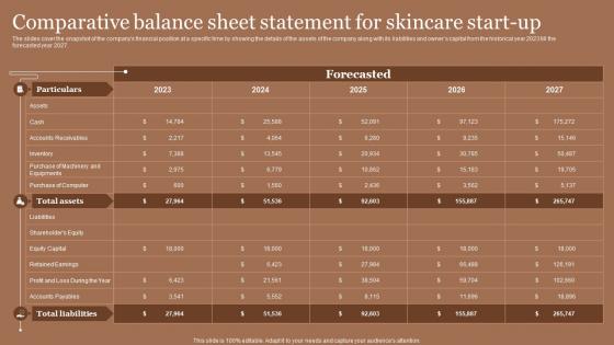 Business Plan For Skincare Cosmetic Store Comparative Balance Sheet Statement For Skincare Start Up BP SS