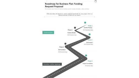 Business Plan Funding Request Proposal For Roadmap One Pager Sample Example Document