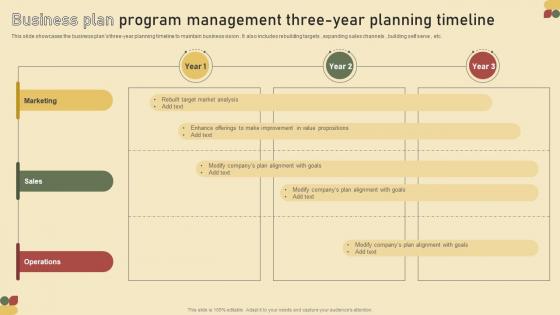 Business Plan Program Management Three-Year Planning Timeline