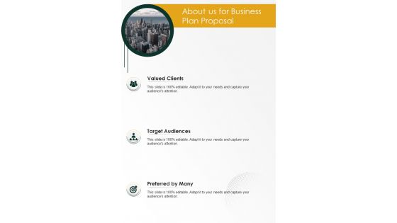 Business Plan Proposal For About Us One Pager Sample Example Document