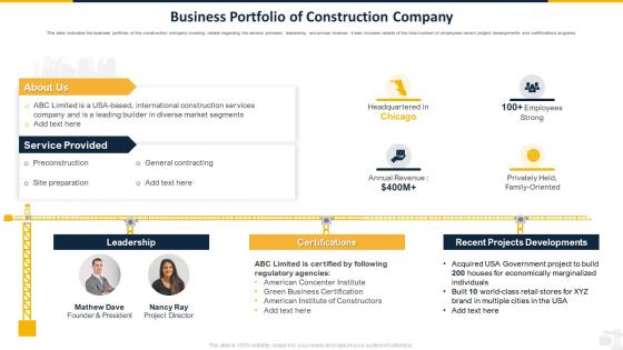 Business Portfolio Of Construction Company Safety Program For Construction Site